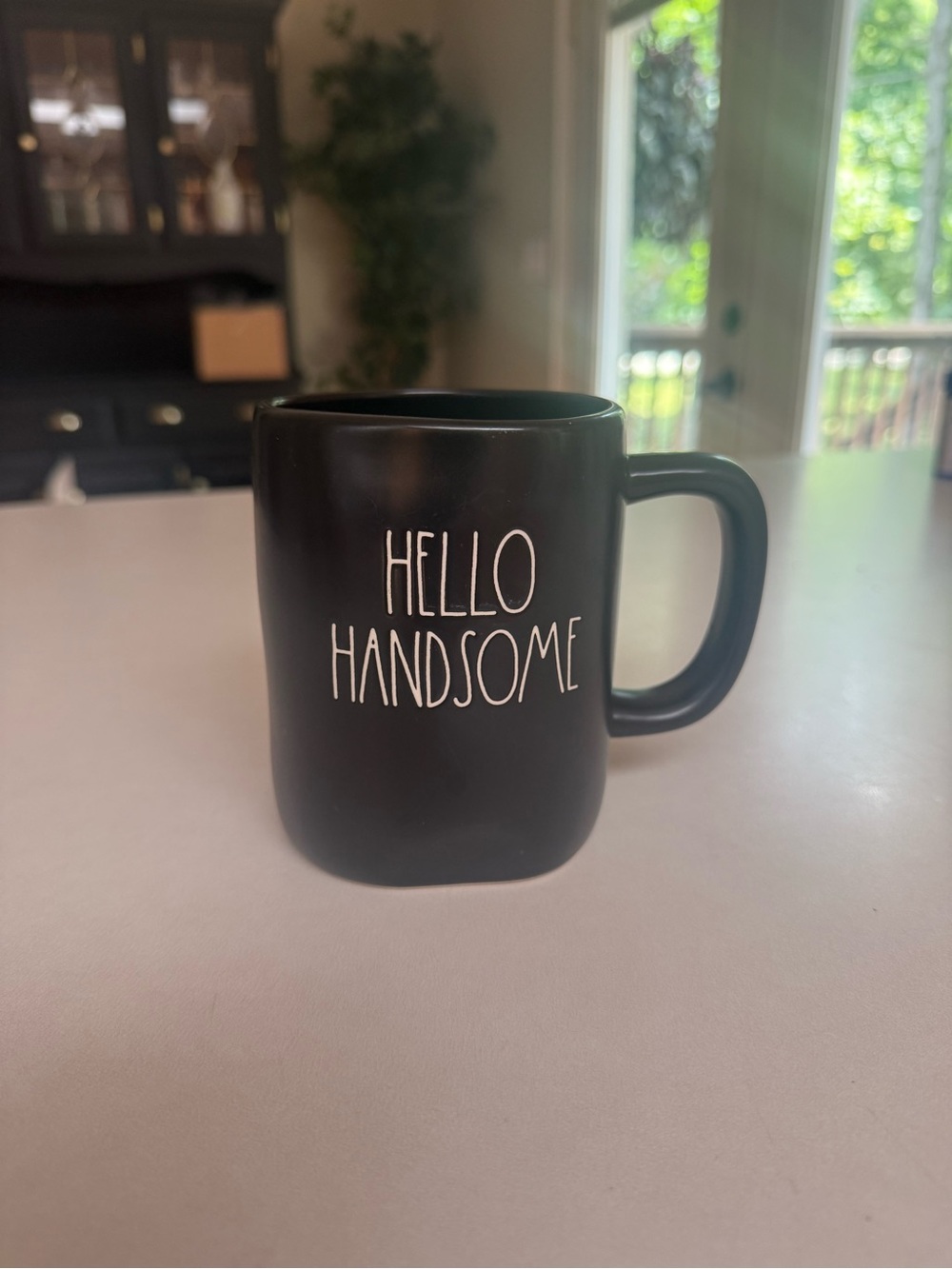 Rae Dunn Black 'Hello Handsome' Ceramic Mug